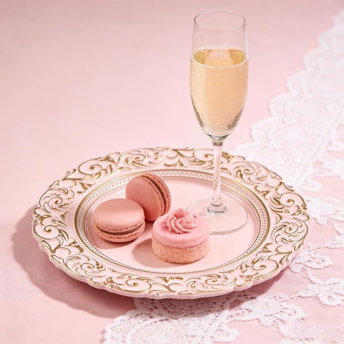 Pink Charger Plates with Gold Embossed Rim, Plate Chargers - Image 8