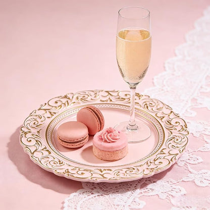 Pink Charger Plates with Gold Embossed Rim, Plate Chargers - Image 8