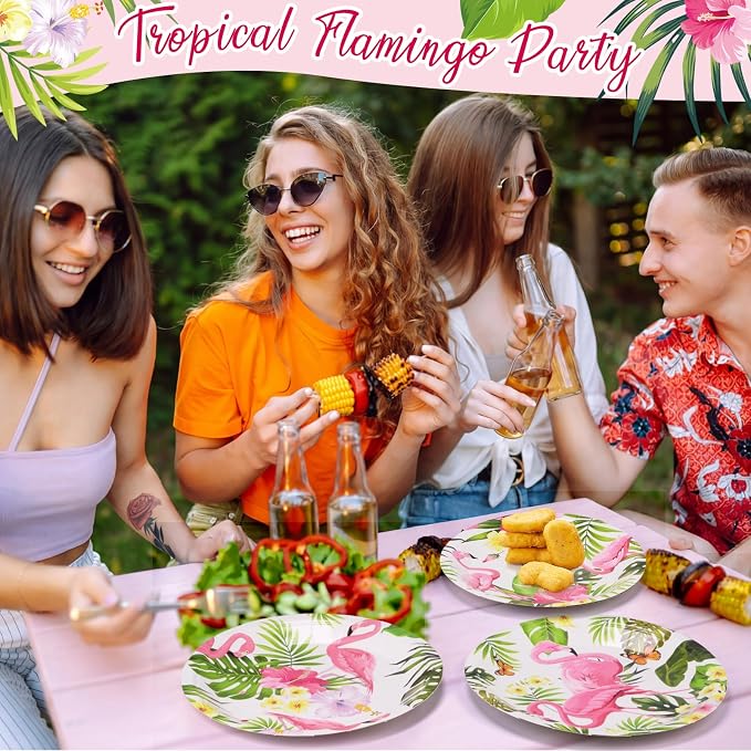 Gerrii 60 Pcs Tropical Flamingo Party Plates 7 Inch Hawaiian Themed Disposable - Image 4