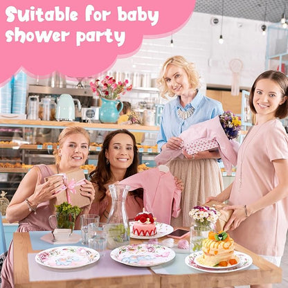 7 Inch Pink Elephant Baby Shower Paper Plates 60 Pcs It's a Girl Tableware Decorations Baby Shower Plate for Girl Gender Reveal Plates Party Supplies for Pink Floral Party