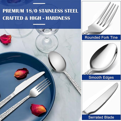 E-far 12-Piece Hammered Silverware Set, Stainless Steel Flatware Set - Image 3