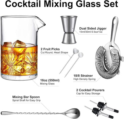 Cocktail Mixing Glass, veecom 18oz Crystal Mixing Glass Bartender Kit, 8 Piece - Image 3