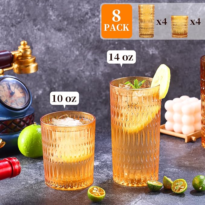 Loivttvv Glassware Drinking Glasses Set of 8, 14 oz Highball Glasses & 10 oz - Image 2