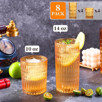 Loivttvv Glassware Drinking Glasses Set of 8, 14 oz Highball Glasses & 10 oz - Image 2