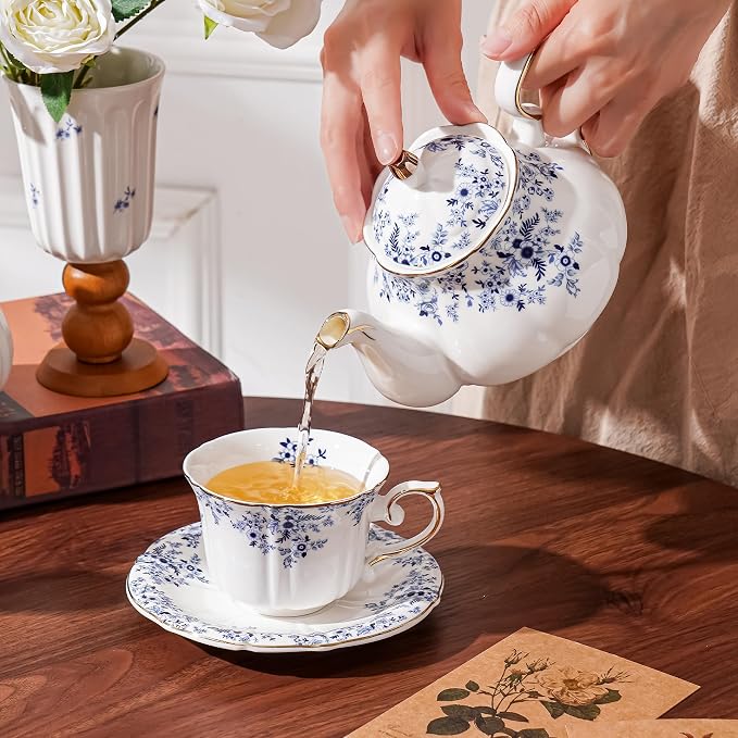 Ceramic Floral Cups with Saucers，7 oz Espresso Cups - Image 4