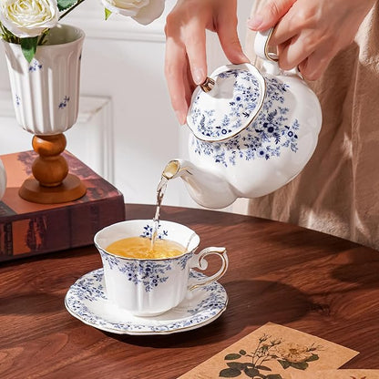 Ceramic Floral Cups with Saucers，7 oz Espresso Cups - Image 4