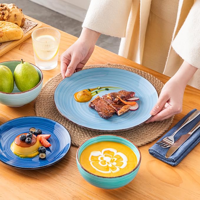 vancasso Bonita Plates and Bowls Set 18 Pieces Blue Stoneware Service - Image 5