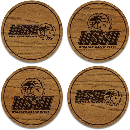 LazerEdge Winston Salem State Rams Wooden Coaster Set - Cherry Wood - Officially Licensed Product - 4-Pack