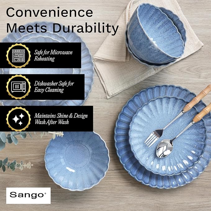 12 Pieces Stoneware Dinnerware Set, Microwave and Dishwasher Safe, - Image 4
