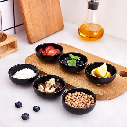 Ceramic Pinch Bowls,2.7 oz Mini Prep Dip Bowl Set,Small Dipping Salsa Charcuterie Soy Sauce Side Dish for Sushi,Set of 6(Black)