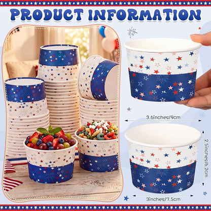 Potchen 50 Pcs 4th of July Paper Bowls, 9 Oz Disposable Cups - Image 2