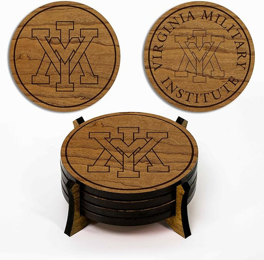 LazerEdge Virginia Military Institute Keydets Wooden Coaster Set - Cherry Wood - Officially Licensed Product - 4-Pack