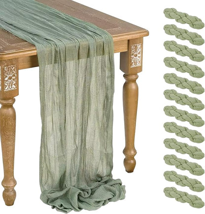 12 Pcs Sage Green Cheesecloth Table Runner 13ft Boho Gauze Cheesecloth Table by WJWHQ