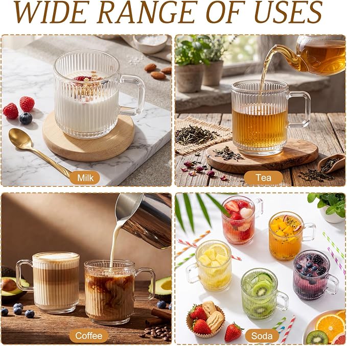 12 Pack Glass Coffee Mugs with Handles, 12 Ounces Glass Breakfast Mugs Bulk - Image 4