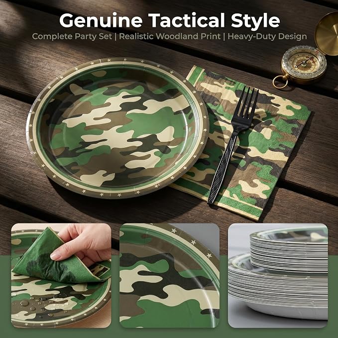 100 Pcs Disposable Camouflage Party Tableware Set - Image 7