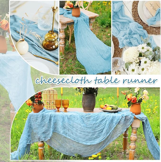 8 Pack Light Blue Cheesecloth Table Runner 10FT Long Boho Gauze Fabric Table - Image 4