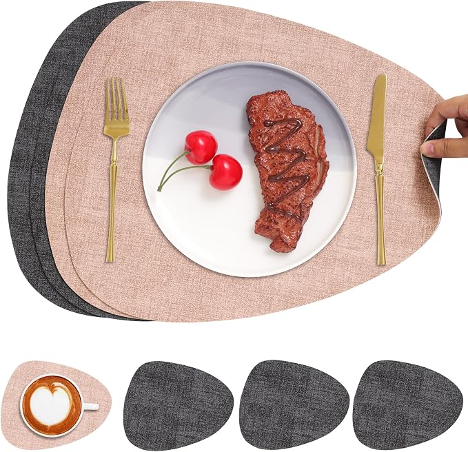 Faux Leather Placemats Set of 4, Dual Sided by Chitomars