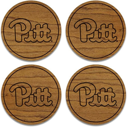 LazerEdge Pittsburgh Panthers Wooden Coaster Set - Cherry Wood - Officially Licensed Product - 4-Pack