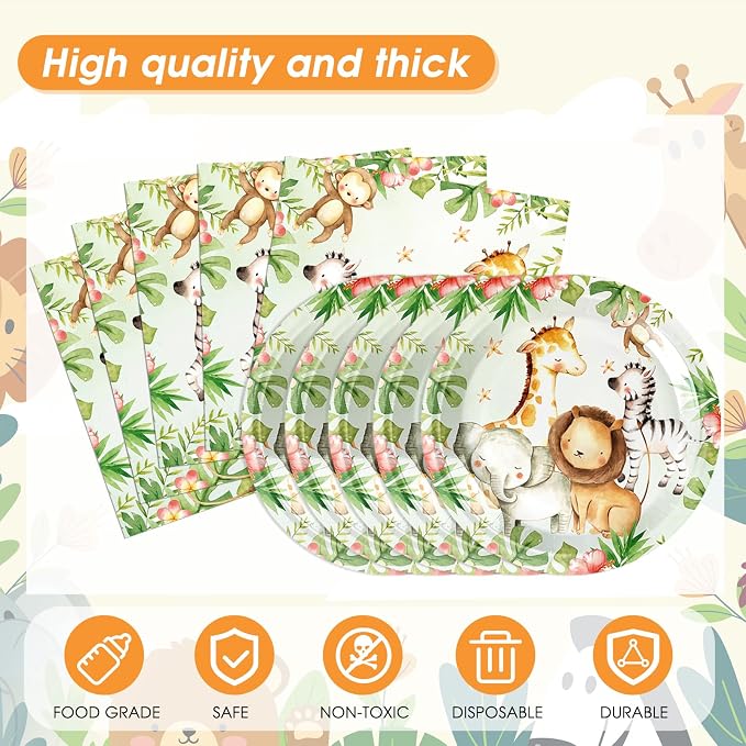 41Pcs Safari Baby Shower Decorations, Jungle Safari Theme Party Tableware - Image 3