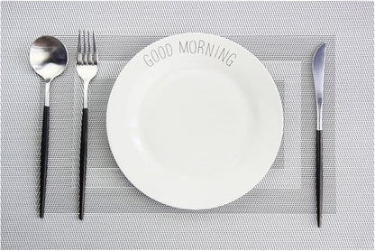 PIGCHCY Placemats Set of 6,Washable Woven Place Mats Vinyl Table Mats Non Slip Placemats Heat Resistant Durable Placemats for Dining Table (Silver Black)