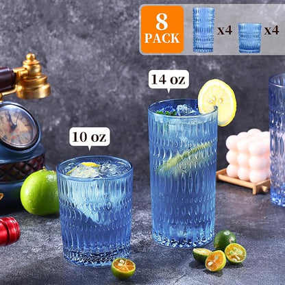 Loivttvv Glassware Drinking Glasses Set of 8, 14 oz Highball Glasses & 10 oz - Image 2