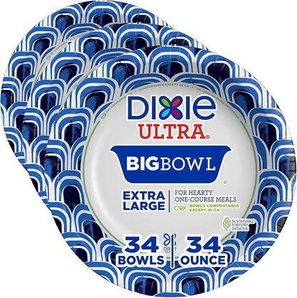 Dixie Ultra Extra Large Paper Bowls, 34 oz, Compostable, Microwave Safe by Dixie%C2%AE