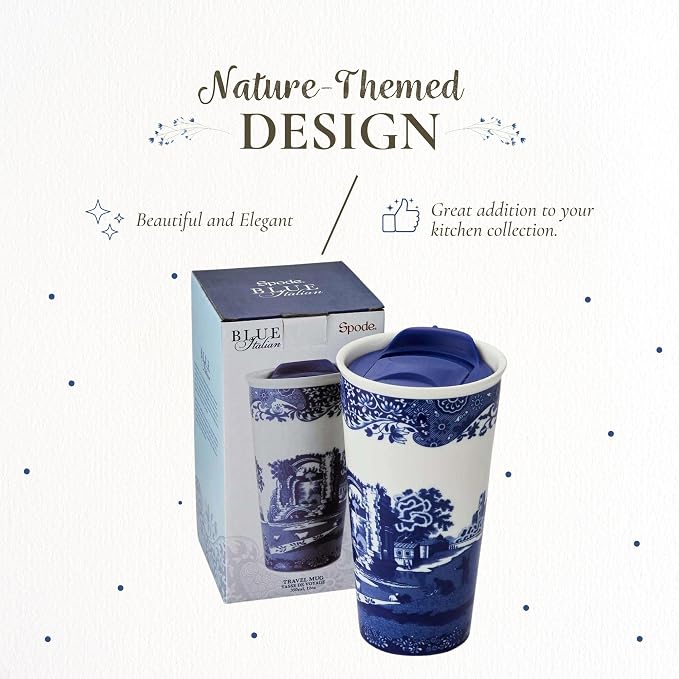 Spode – Blue Italian Blue Italian Travel Mug 12 oz – BlueWhite - Image 3
