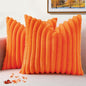 decorUhome Cozy Faux Fur Spring Throw Pillow Covers 20x20 Set of 2 Decorative Soft Plush Striped Modern Farmhouse Boho Couch Pillow Cases with Velvet Back for Sofa Bed Living Room, Orange