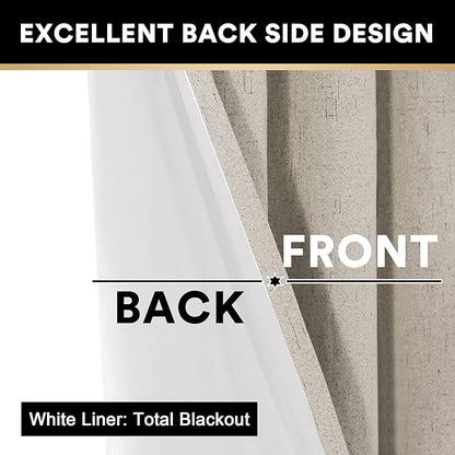 PrinceDeco Linen 100% Blackout Curtains for Bedroom/Living Room Reduce Noise Light Blocking Window Curtains Drapes for Boho Home Decor, Linen Look Fabric with White Liner (52 x 96 Inch,Cobblestone)