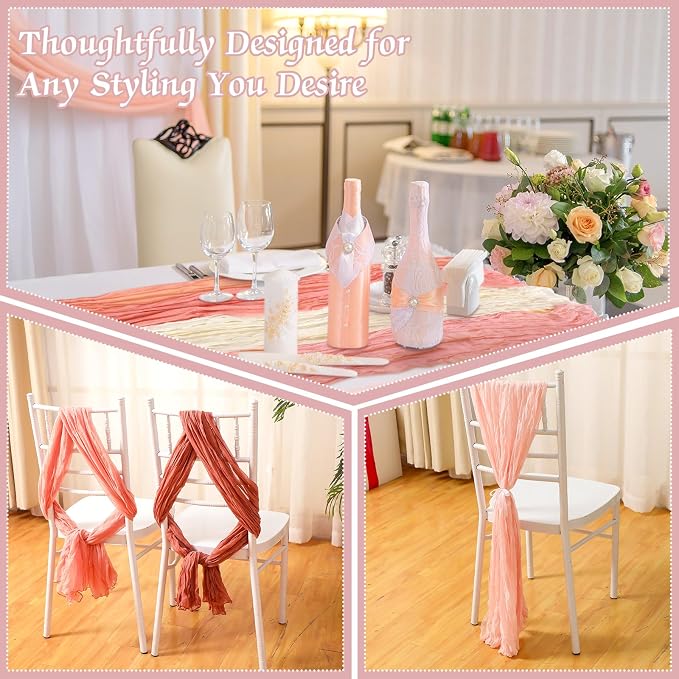 12 Pcs Gradient Pink Cheesecloth Gauze Table Runners | Boho Wedding Decor - Image 6