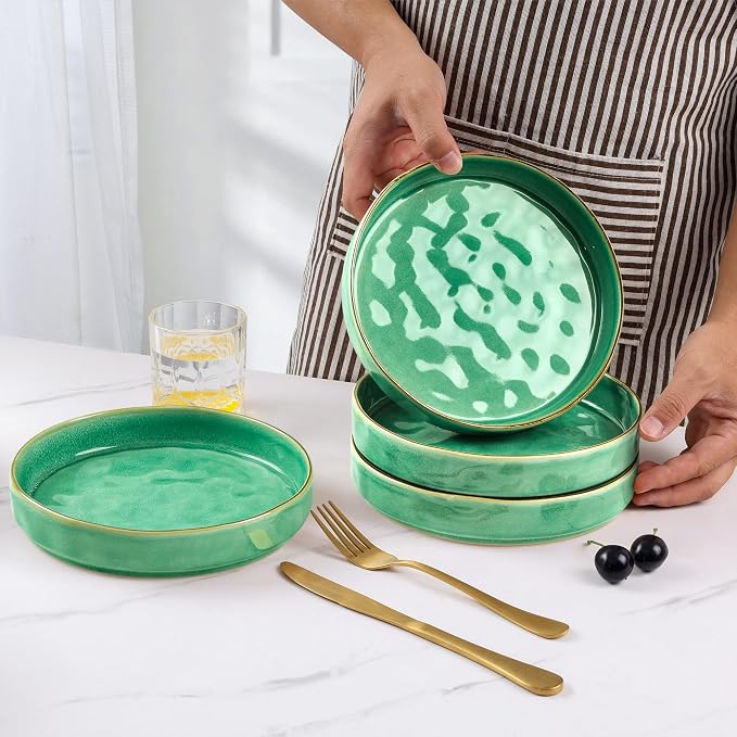 E-far Pasta Bowls Set of 4, 30oz Shallow Salad Bowls - Image 3