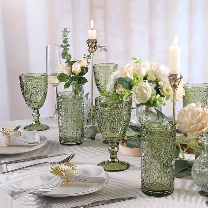 abrwyy Green Glassware, Vintage Drinking Glasses, 12oz Highball Glasses | - Image 5