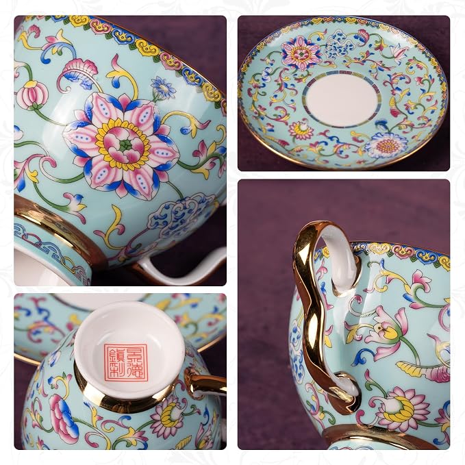 KAMMAK Tea Cup and Saucer, Ceramic Coffee Cups, 7.4 oz, Afternoon Tea and - Image 4