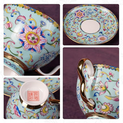 KAMMAK Tea Cup and Saucer, Ceramic Coffee Cups, 7.4 oz, Afternoon Tea and - Image 4