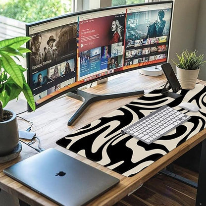 iCasso Desk Mat, XXL Large Gaming Mouse Pad, Anti-Slip Rubber Base Mousepad with Stitched Edges, Keyboard Mouse Mat Big Desk Pad for Work, Game, Office, Home, Zebra Black