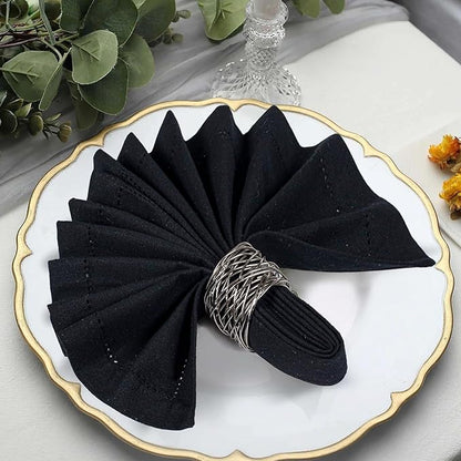 Bedding Craft Cloth Dinner Napkins Set of 12 – 18x18 Jet Black Linen-Look Hemstitched – Reusable Machine Washable Fabric Napkins for Weddings, Events & Everyday Dining