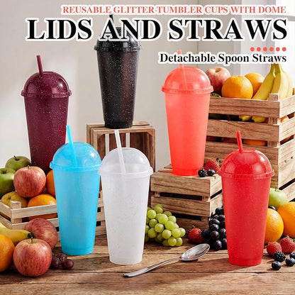 6 Set Slushie Cups with Dome Lids and Straws Detachable Spoon Straws Reusable - Image 4