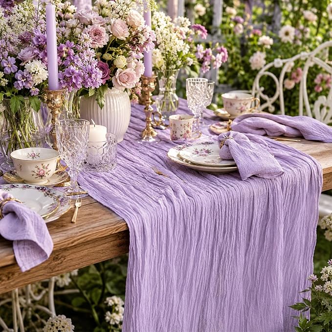 6 Pack Lilac Purple Cheesecloth Table Runner 22x120 Inch | 10Ft Rustic Boho - Image 5
