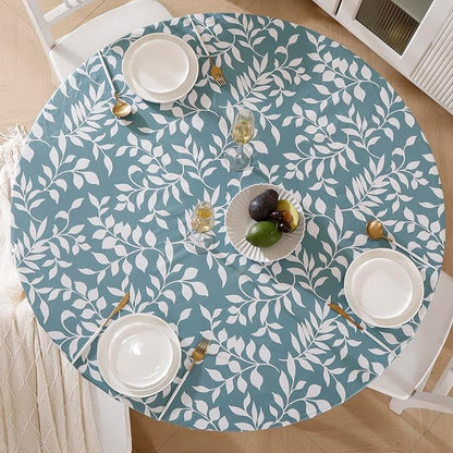 Walrus Round Vinyl Fitted Tablecloth with Flannel Backing Elastic Edge Design Table Cover Waterproof Oil-Proof PVC Table Cloth Stain-Resistant Best for 57"-66" Round