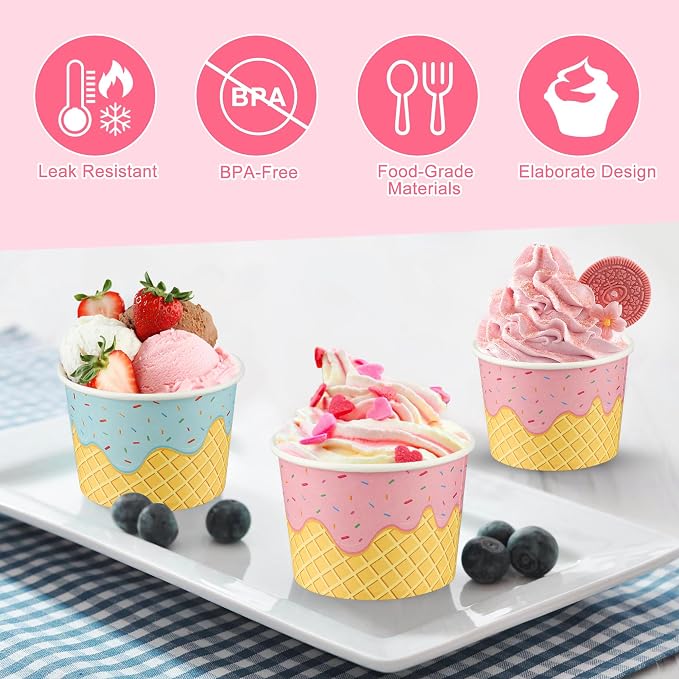 50 Pack Paper Ice Cream Cups 9oz Dessert Paper Bowls Disposable Ice Cream Party - Image 3