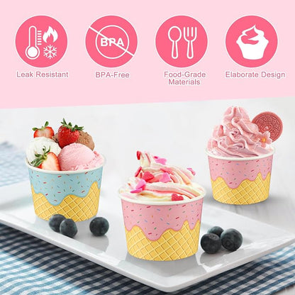 50 Pack Paper Ice Cream Cups 9oz Dessert Paper Bowls Disposable Ice Cream Party - Image 3