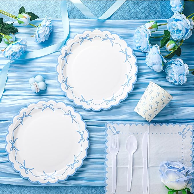 Sieral 144 Pcs Coquette Birthday Decor, Scalloped Paper Plates, Napkins Cups - Image 3