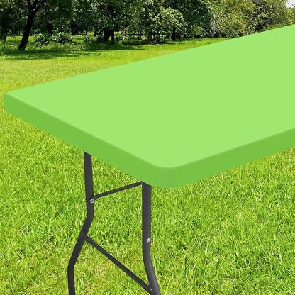 Smiry Rectangle Tablecloth, Elastic Fitted Flannel Backed Vinyl Tablecloths for 4ft Folding Tables, Waterproof Wipeable Table Covers for Indoor, Outdoor, Picnic and Camping (Lime Green, 24"x48")