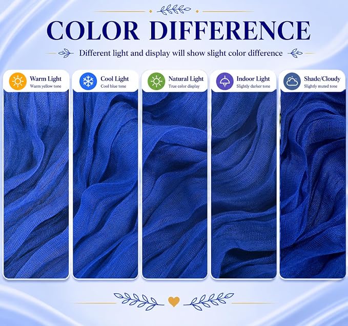 12 Pack Royal Blue Cheesecloth Table Runner 17x108 Inch Boho Rustic Semi Sheer - Image 6