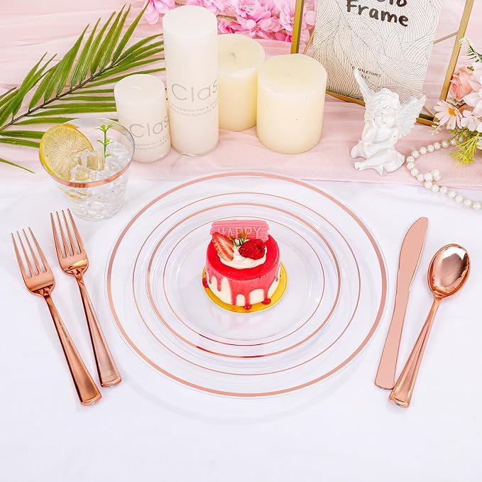 bUCLA 300PCS Rose Gold Plastic Dinnerware - Image 3