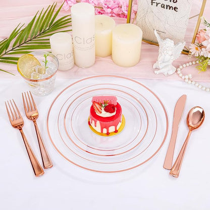 bUCLA 300PCS Rose Gold Plastic Dinnerware - Image 3