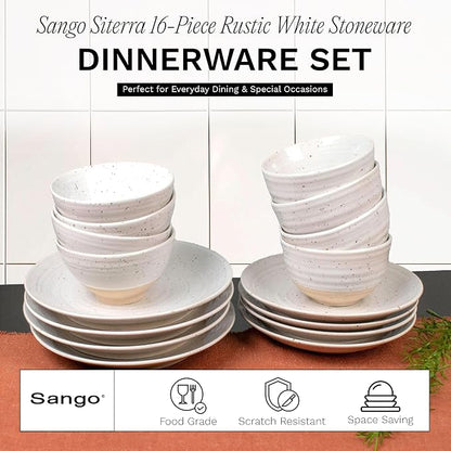 Sango Siterra 16-Piece Rustic White Stoneware Dinnerware Set – Service - Image 2