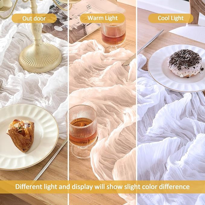 White Cheesecloth Table Runner 120inch Boho Gauze Wedding Decor | 120 Inch - Image 3