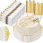 Nervure 350Pcs Ivory Plastic Plates, Plastic Dinnerware Set by Nervure