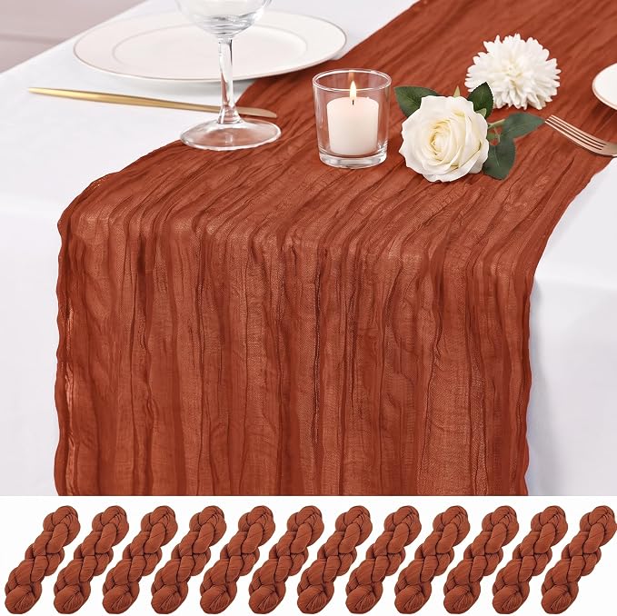 12 Pack Terracotta Cheesecloth Table Runner 17x108 Inch Boho Rustic Semi Sheer by Unknown